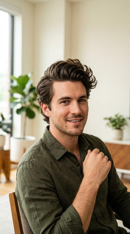 Side-Parted Wavy Pompadour