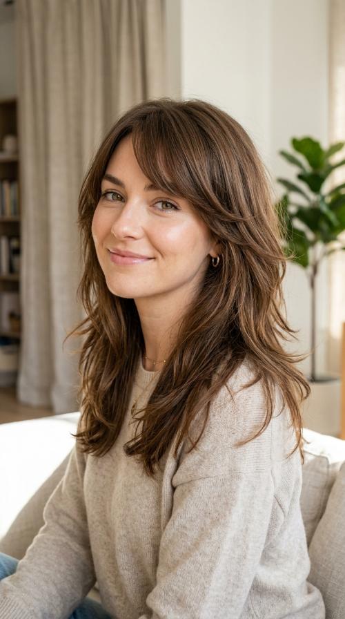 Side-Swept Bangs with Cascading Layers