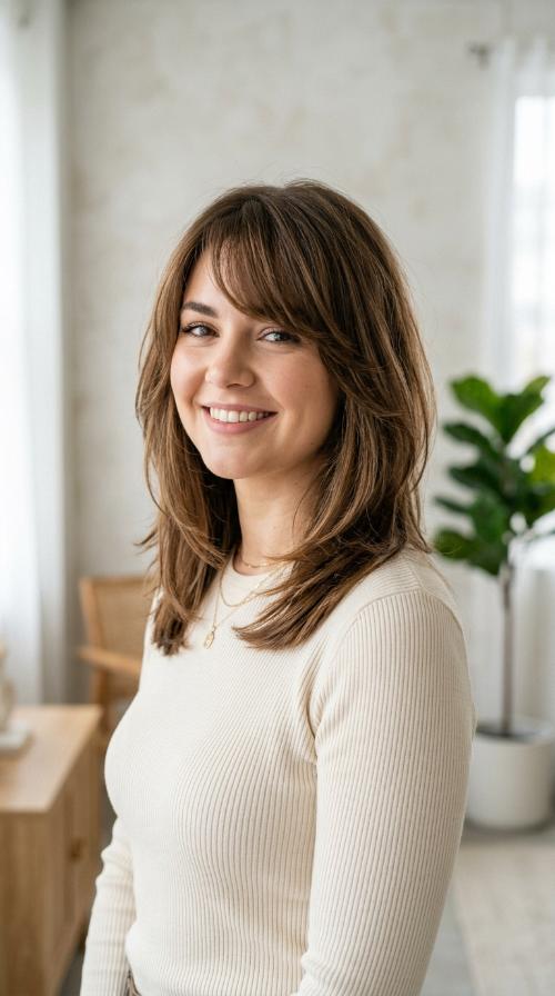 Side-Swept Bangs with Face-Framing Layers