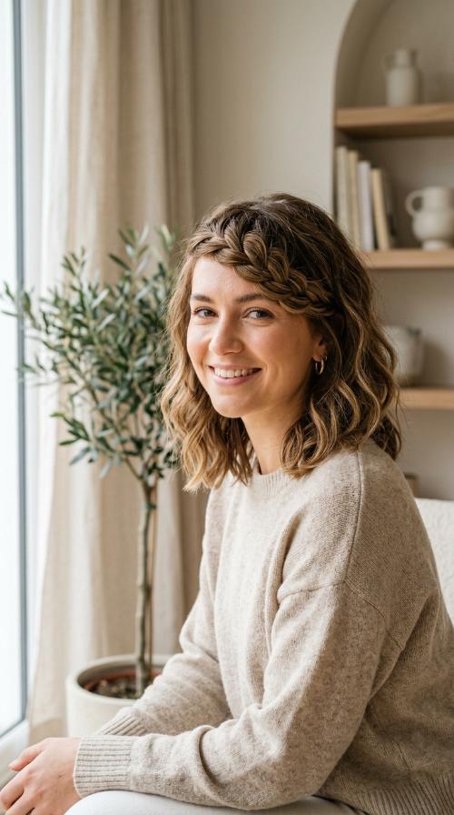 Side-Swept Braided Bangs