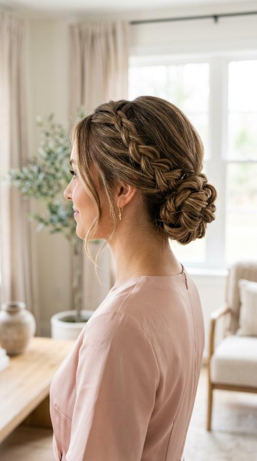 Side-Swept Braided Low Bun
