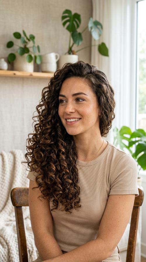 Side-Swept Cascading Curls