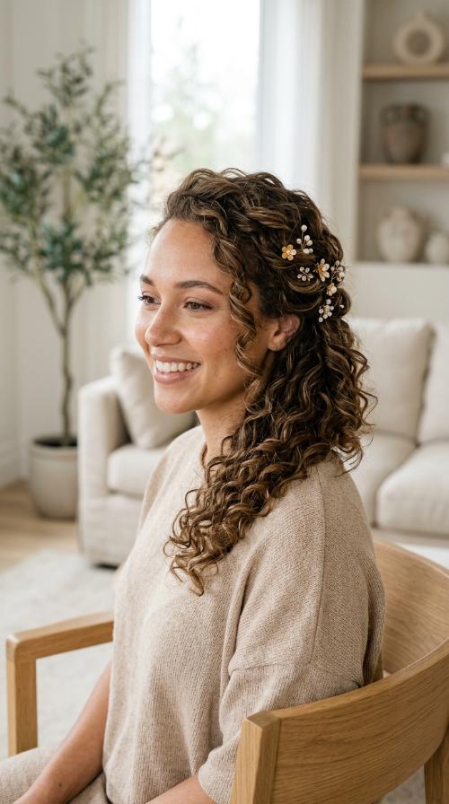 Side-Swept Curls with Decorative Pins