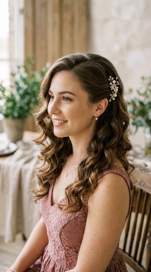 Side-Swept Curls with Decorative Pins