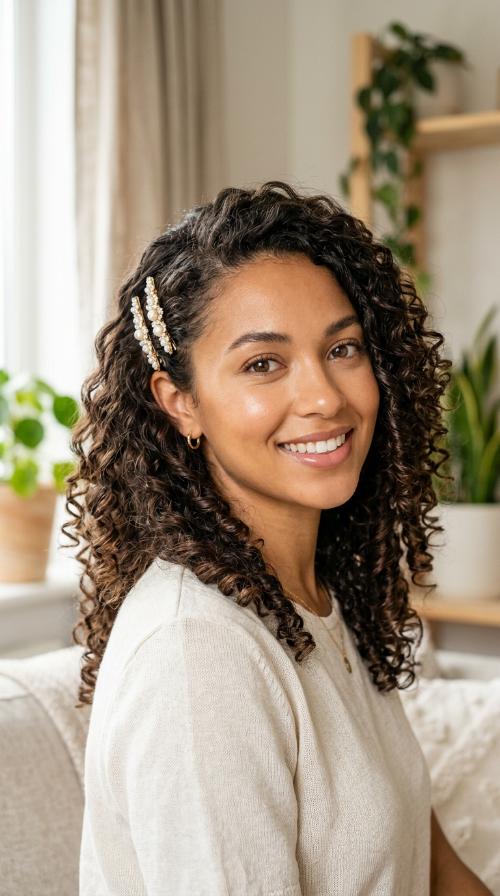 Side-Swept Curls with Decorative Pins