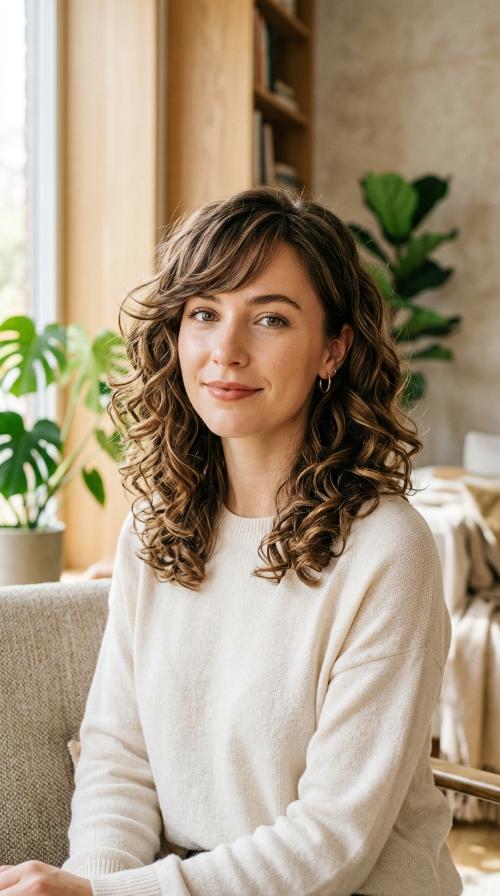 Side-Swept Fringe with Voluminous Curls