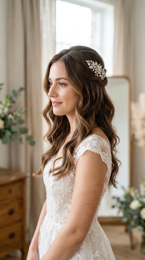 Side-Swept Half-Up with Jewel Clip
