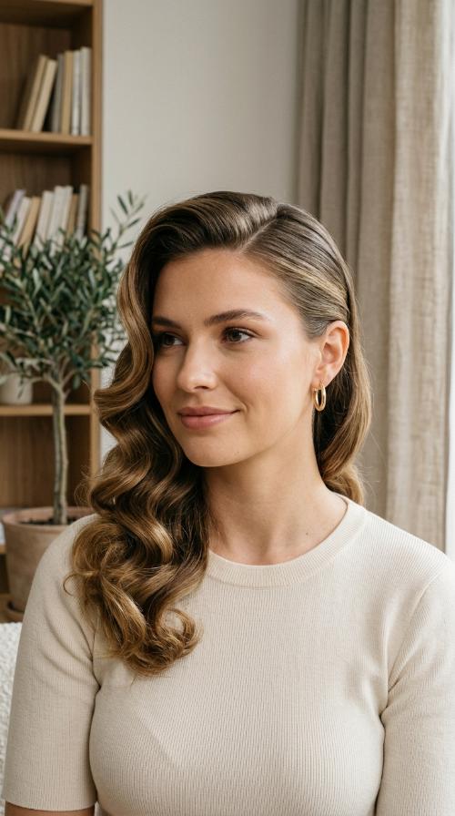 Side-Swept Hollywood Glam