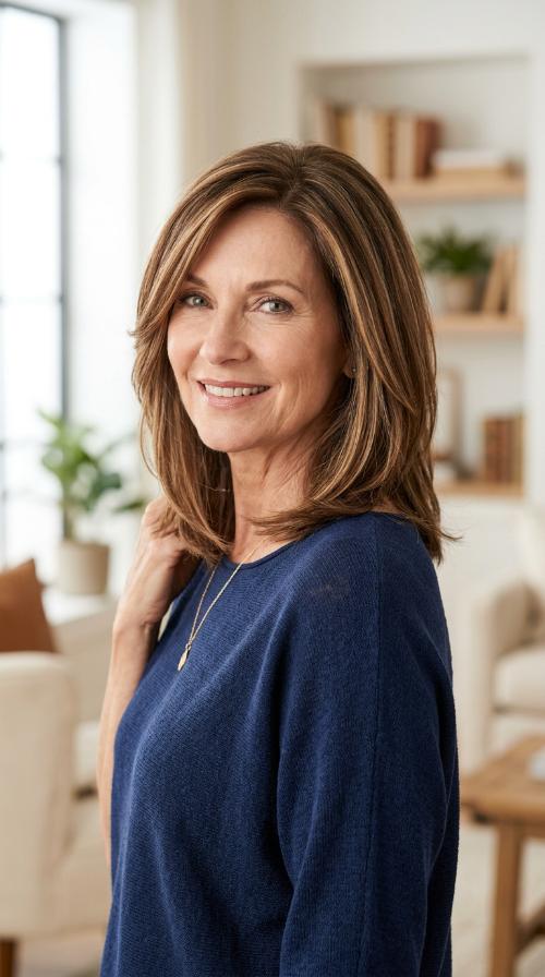 Side-Swept Layers with Caramel Highlights