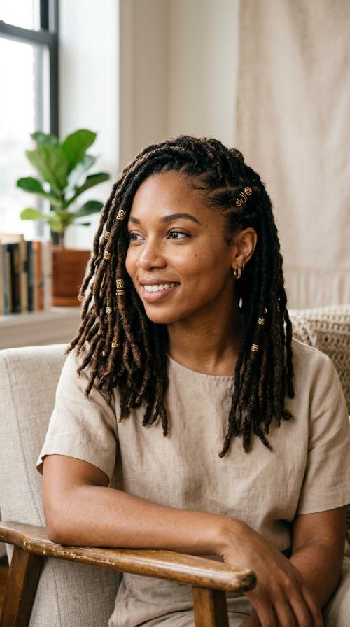 Side-Swept Locs with Pins