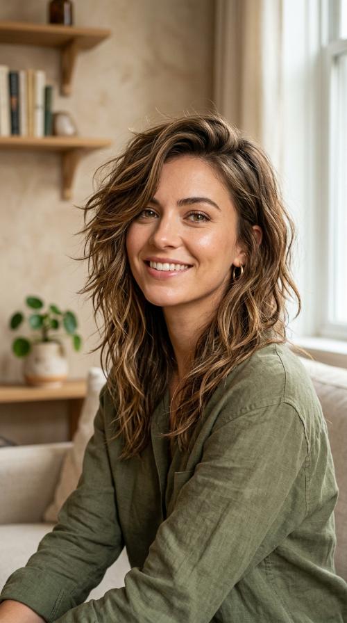 Side-Swept Shag with Uneven Lengths