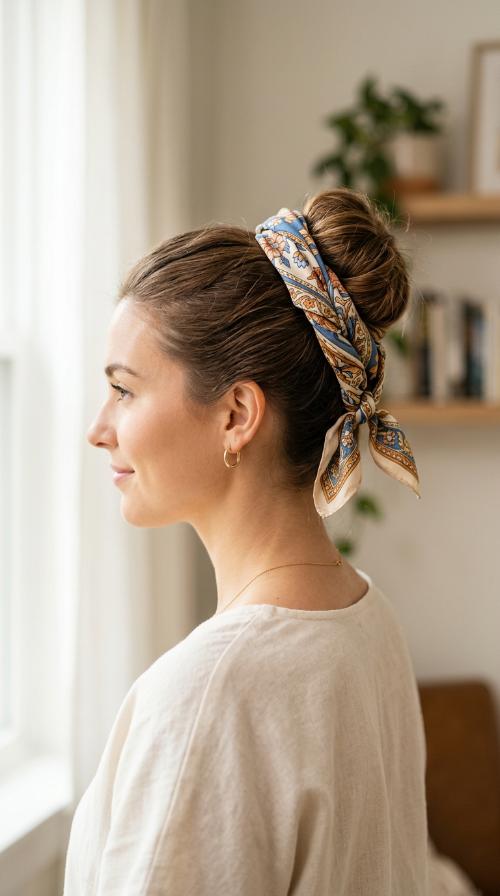 Silk Scarf Wrapped Bun