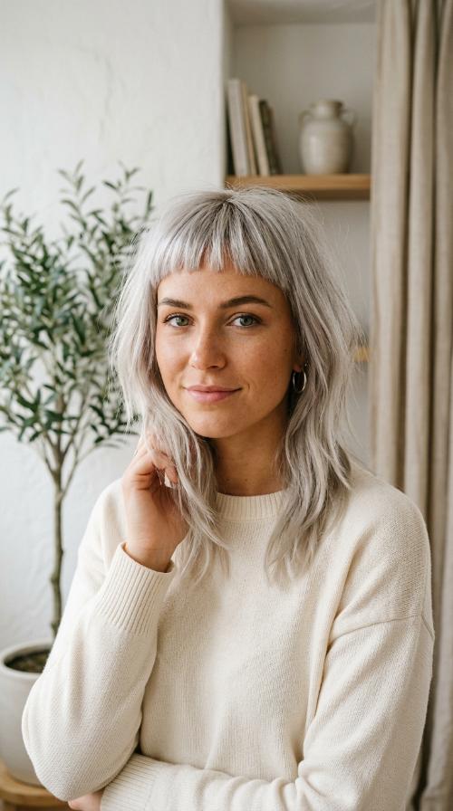 Silver Blonde with Edgy Micro Bangs