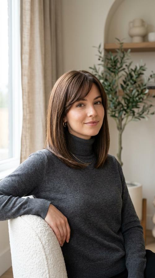 Sleek A-Line Lob with Side-Swept Fringe