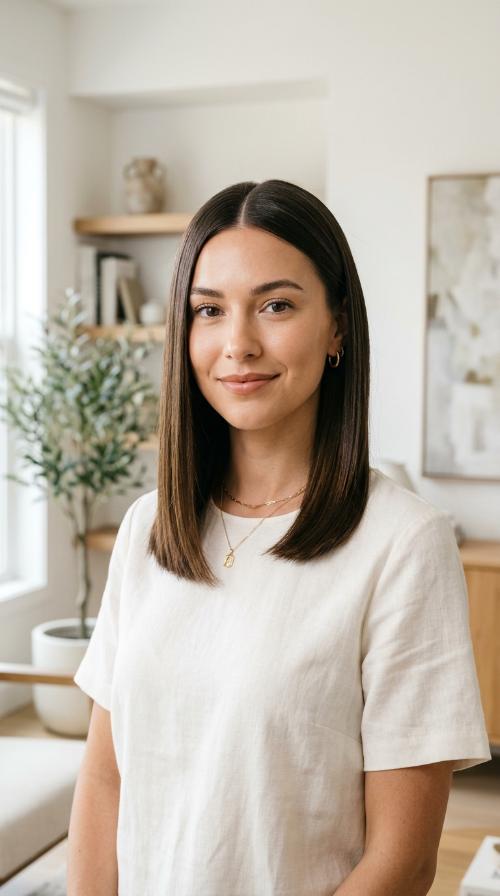 Sleek and Straight Middle Part