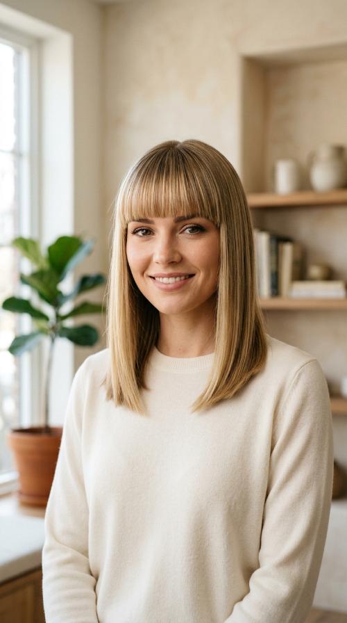 Sleek and Straight with Blunt Bangs