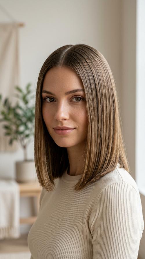 Sleek Blunt Cut with Middle Part