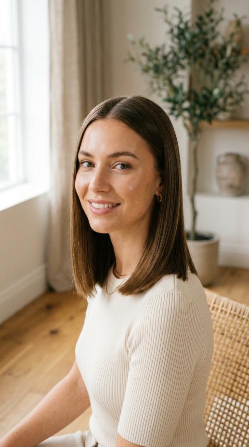 Sleek Blunt Mid-Length Cut