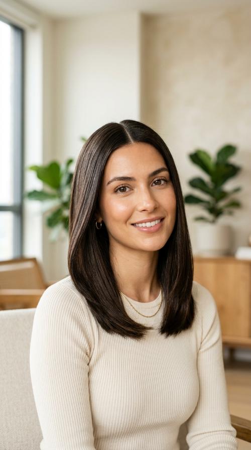 Sleek Glass Hair with a Middle Part