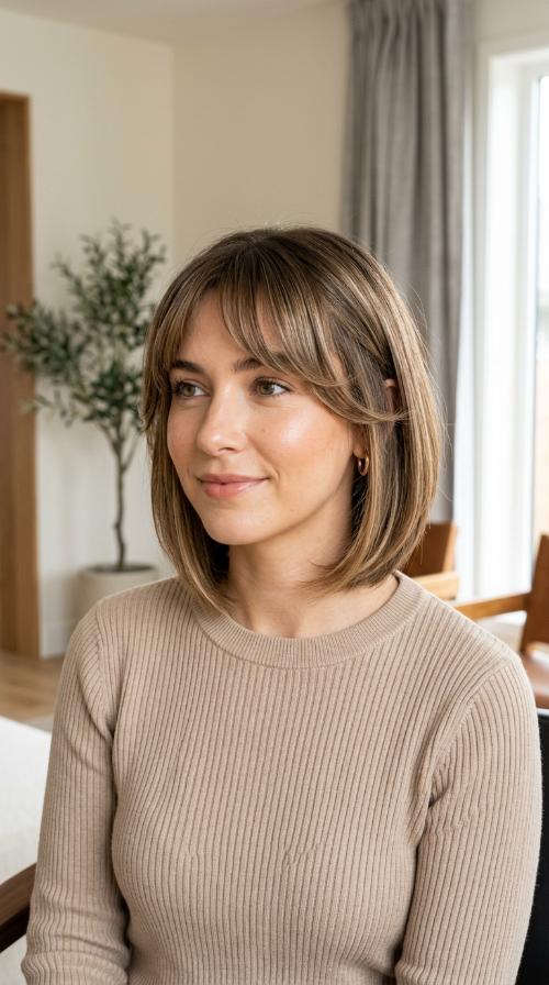 Sleek Inverted Bob with Feathered Fringe