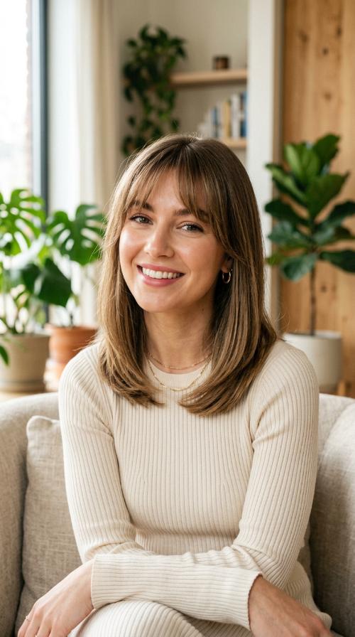 Sleek Lob with Wispy Fringe