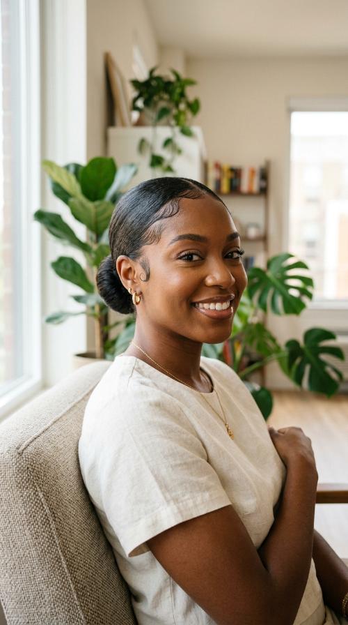 Sleek Low Bun with Laid Edges