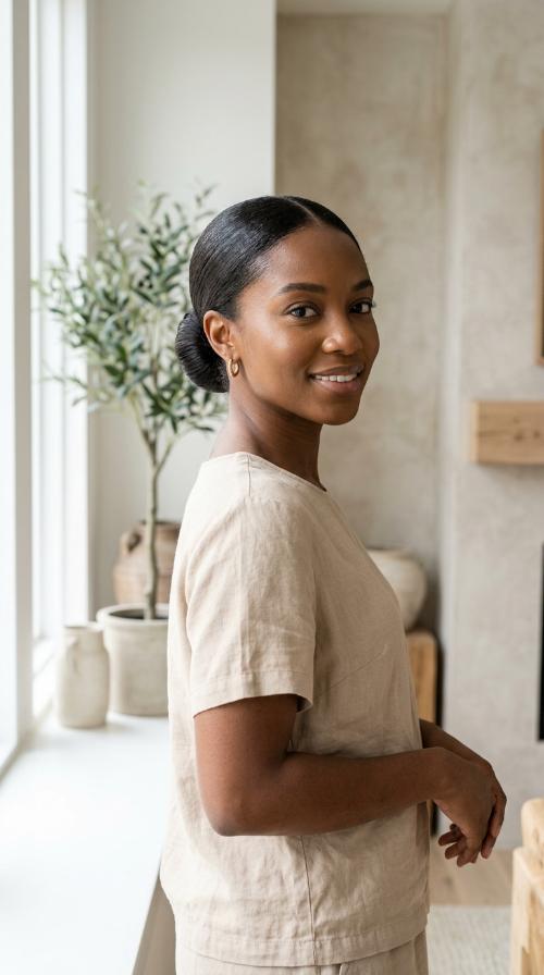 Sleek Low Bun with Middle Part
