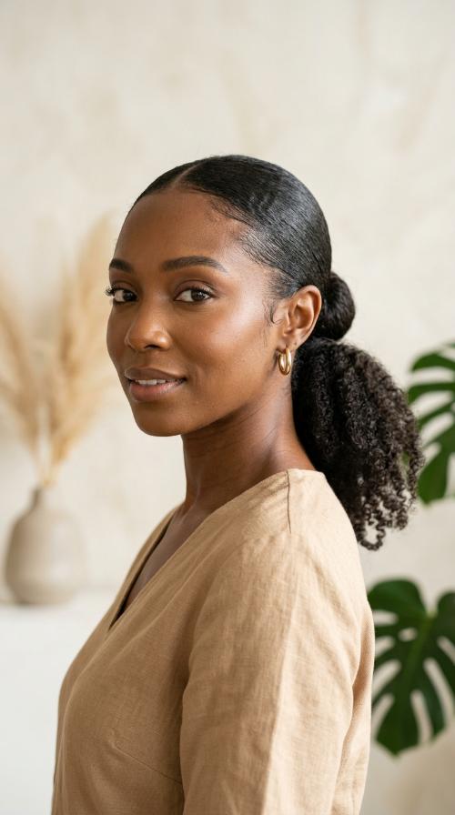 Sleek Low Bun with Textured Ends