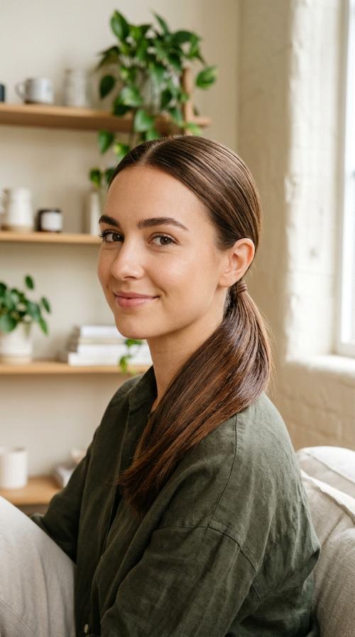 Sleek Low Ponytail with Glossy Finish
