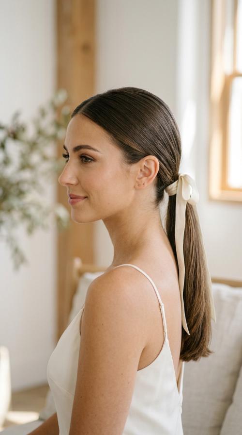 Sleek Low Ponytail with Ribbon