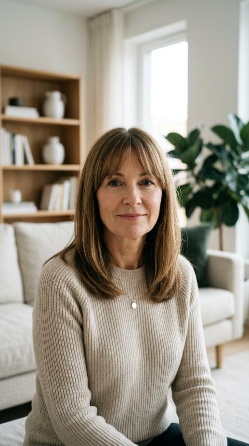 Sleek Medium Length with Curtain Bangs