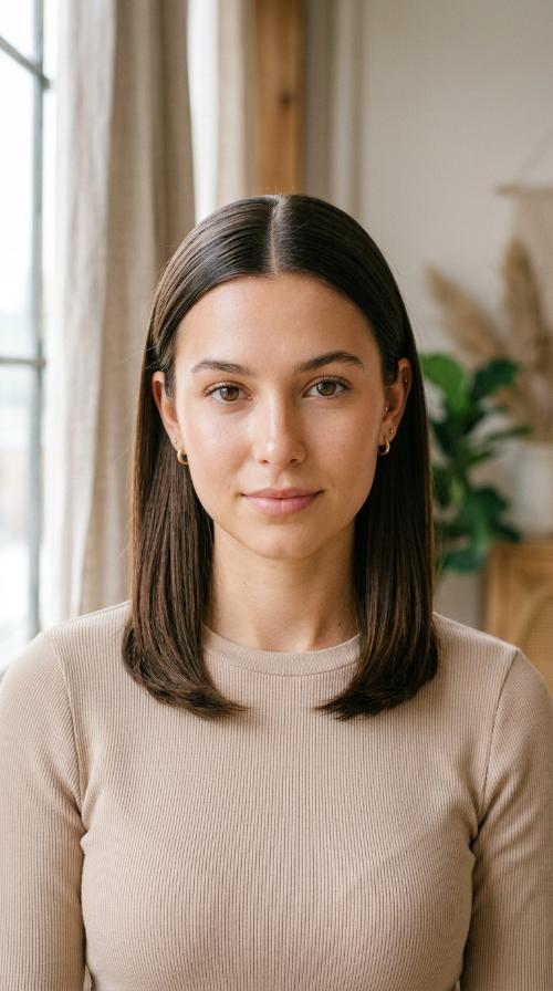 Sleek Middle Part with Tucked Ears