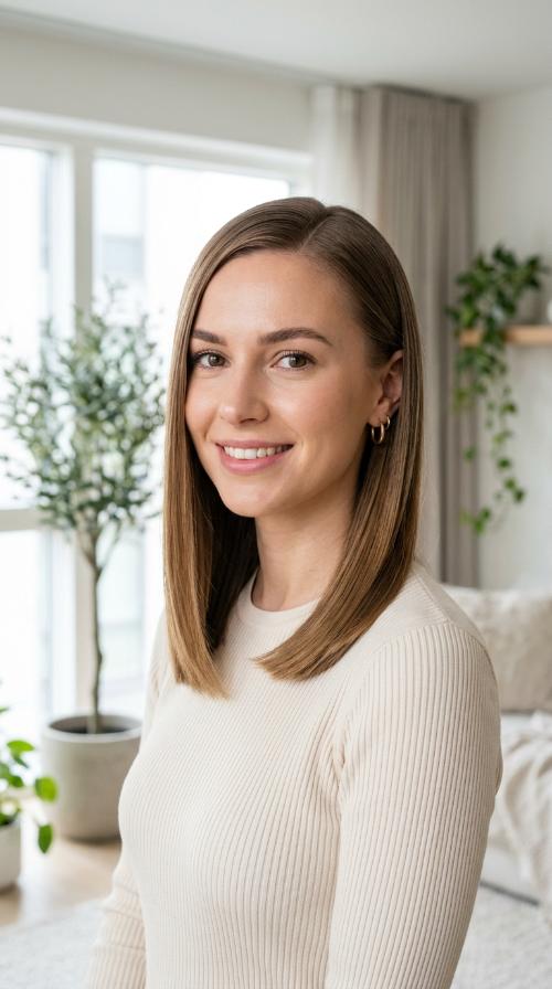 Sleek One-Length Cut with Side Part
