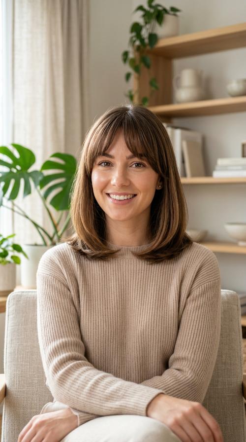 Sleek Shoulder-Length Cut with Bottleneck Bangs
