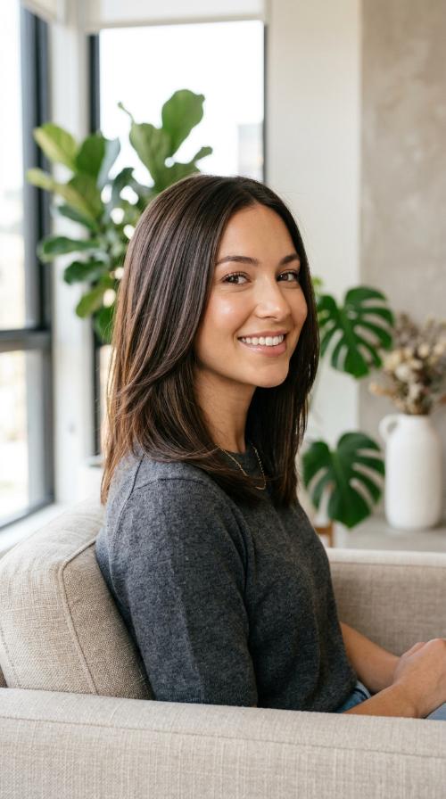 Sleek Shoulder-Length Layered Straight Cut