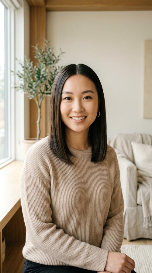 Sleek Straight Hair with Center Part