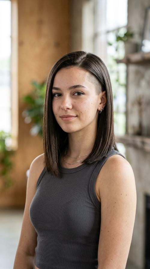 Sleek Straight Hair with Double Side Shave