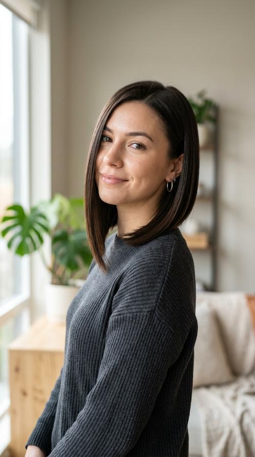 Sleek Straight High-Low Cut
