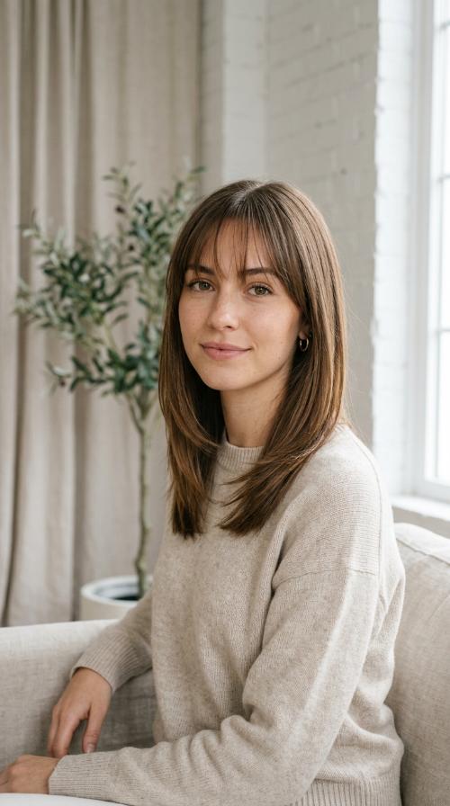 Sleek Straight Layers with See-Through Bangs