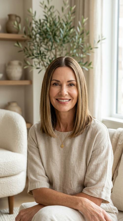 Sleek Straight Lob with Center Part