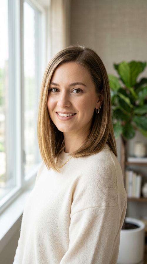 Sleek Straight Lob with Off-Center Part
