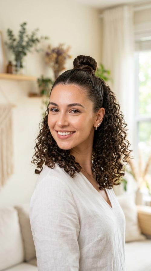 Sleek Top Knot with Curly Base