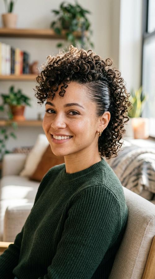 Slicked-Back Sides with Curly Mohawk