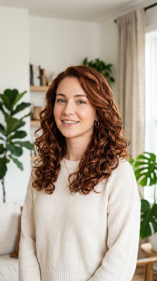 Soft Curls with Auburn Ribbon Highlights