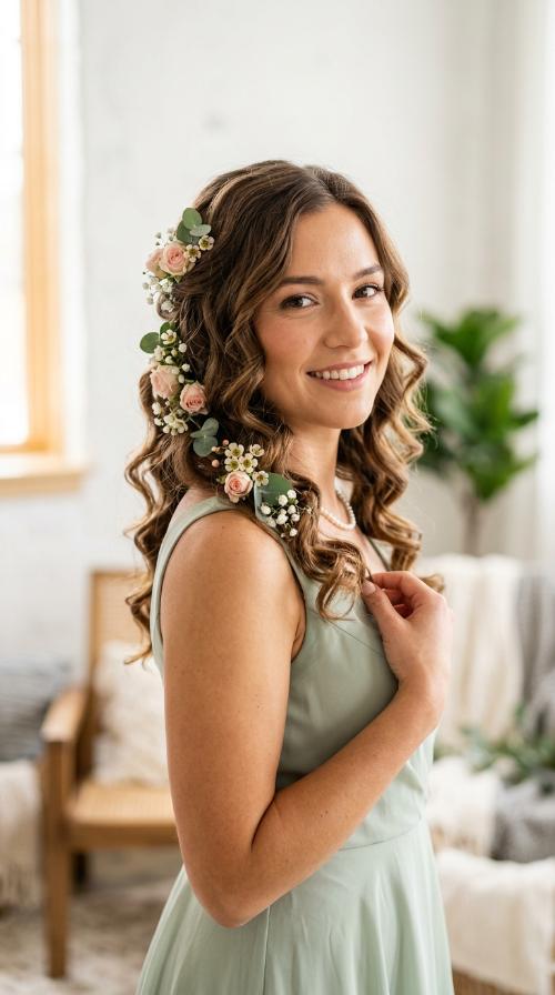 Soft Curls with Floral Accents