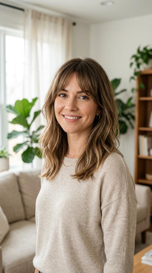 Soft Curtain Bangs with Mid-Length