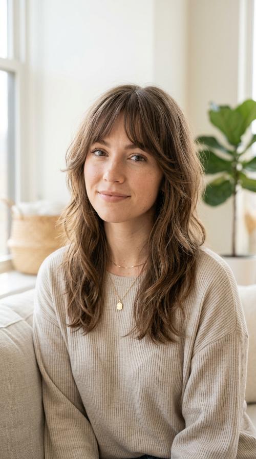 Soft Curtain Bangs with Shag Layers