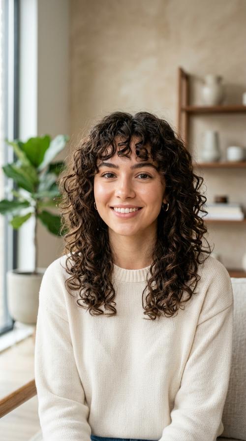 Soft Layered Cut with Curly Bangs