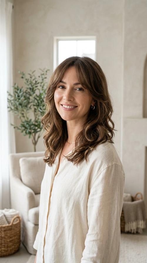Soft Layered Midi with Curtain Bangs