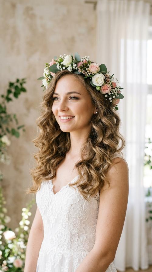 Soft Waves with a Floral Crown